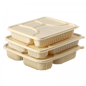 Four Compartments Design Biodegradable Corn Starch Food Container Microwavable Heating Take Away Food Packaging Lunch Box