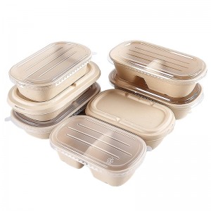 Oval takeaway fast food boxes biodegradable bagasse food packaging containers with clear cover