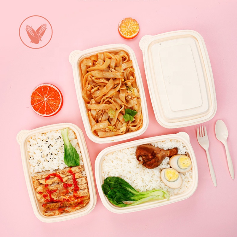 Environmentally friendly packaging fast food packaging box biodegradable cornstarch rectangle takeaway food container